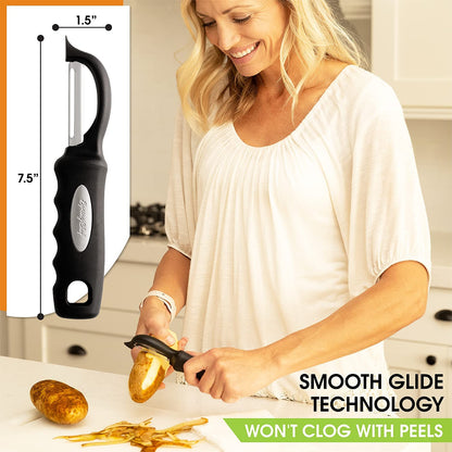 Premium Swivel Vegetable Peeler, Soft Grip Handle and Ultra Sharp Stainless Steel Blades - Perfect Kitchen Peeler for Veggie, Fruit, Potato, Carrot, Apple - Black
